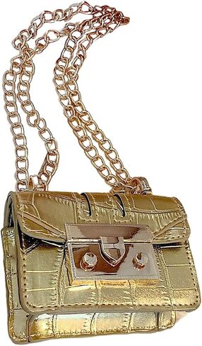 GORGLITTER Women's Mini Purse Crocodile Embossed Metallic Flap Clutch Square Handbags Mini Chain Bags in Saudi Arabia