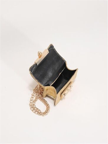 GORGLITTER Women's Mini Purse Crocodile Embossed Metallic Flap Clutch Square Handbags Mini Chain Bags in Saudi Arabia