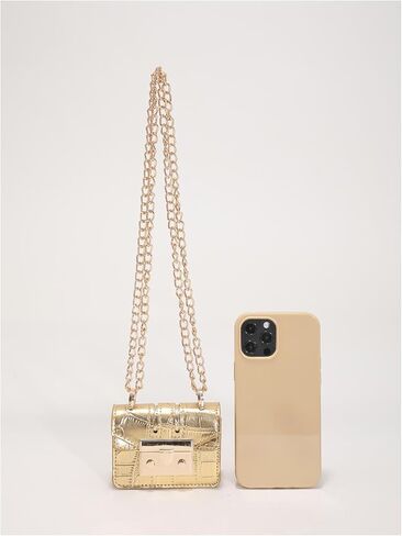 GORGLITTER Women's Mini Purse Crocodile Embossed Metallic Flap Clutch Square Handbags Mini Chain Bags in Saudi Arabia