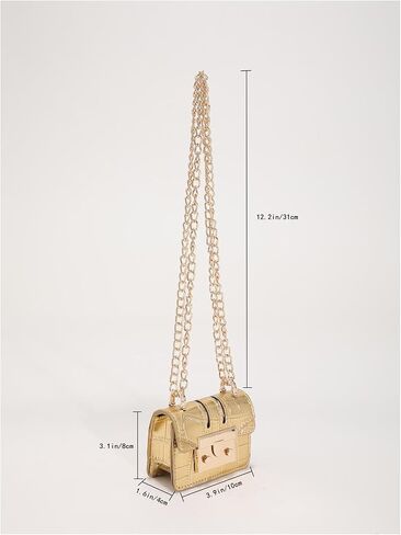 GORGLITTER Women's Mini Purse Crocodile Embossed Metallic Flap Clutch Square Handbags Mini Chain Bags in Saudi Arabia