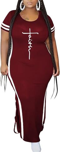 PINSV Women's Plus Size Maxi Dress Summer Casual Short Sleeve Split Long Dresses in Saudi Arabia