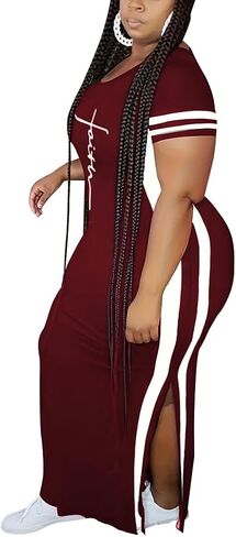PINSV Women's Plus Size Maxi Dress Summer Casual Short Sleeve Split Long Dresses in Saudi Arabia