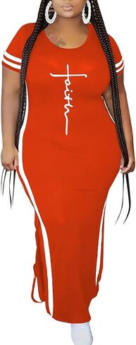 PINSV Women's Plus Size Maxi Dress Summer Casual Short Sleeve Split Long Dresses in Saudi Arabia