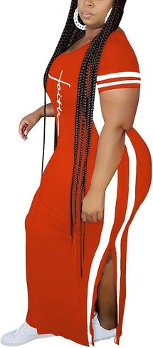 PINSV Women's Plus Size Maxi Dress Summer Casual Short Sleeve Split Long Dresses in Saudi Arabia
