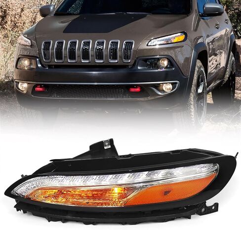 مصباح أمامي Huray DRL لسيارة جيب شيروكي 2014-2018 [ضوء النهار الجري] [ضوء إشارة الانعطاف] [ضوء العلامة الجانبية] استبدال OE (جانب السائق (يسار)) in Saudi Arabia