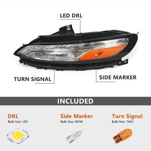 مصباح أمامي Huray DRL لسيارة جيب شيروكي 2014-2018 [ضوء النهار الجري] [ضوء إشارة الانعطاف] [ضوء العلامة الجانبية] استبدال OE (جانب السائق (يسار)) in Saudi Arabia