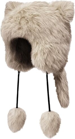 Fluffy Raccoon Hat Thermal Plush Furry Raccoon Tail Hat Faux Fur Windproof Beanie Animal Themed Costume Hat in Saudi Arabia