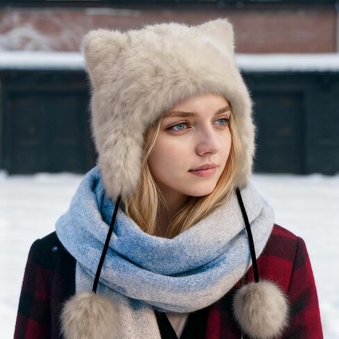 Fluffy Raccoon Hat Thermal Plush Furry Raccoon Tail Hat Faux Fur Windproof Beanie Animal Themed Costume Hat in Saudi Arabia