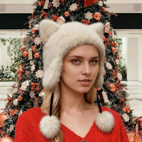 Fluffy Raccoon Hat Thermal Plush Furry Raccoon Tail Hat Faux Fur Windproof Beanie Animal Themed Costume Hat in Saudi Arabia