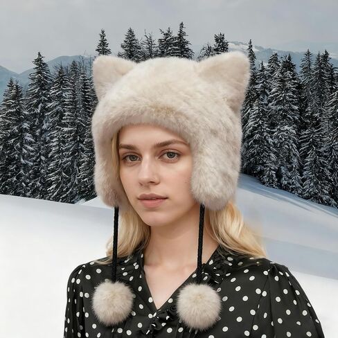 Fluffy Raccoon Hat Thermal Plush Furry Raccoon Tail Hat Faux Fur Windproof Beanie Animal Themed Costume Hat in Saudi Arabia