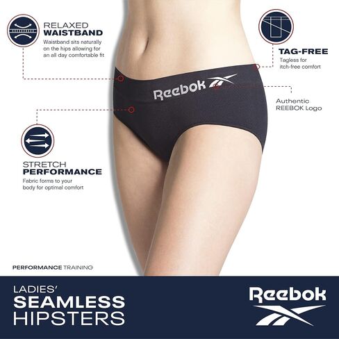Reebok Women's Hipster Panties - 4 Pack Tag Free Stretch Performance Stay-Put Seamless Underwear for Women (Sizes: S-XL) in Saudi Arabia