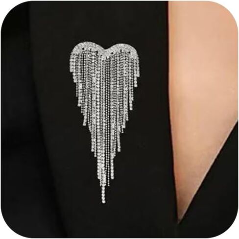 Silver Rhinestone Heart Brooch Pin for Women Sparkly Crystal Tassel Brooches Love Shaped Large Statement Lapel Pins Shiny Gold Graduation Jewelry in Saudi Arabia