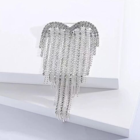 Silver Rhinestone Heart Brooch Pin for Women Sparkly Crystal Tassel Brooches Love Shaped Large Statement Lapel Pins Shiny Gold Graduation Jewelry in Saudi Arabia