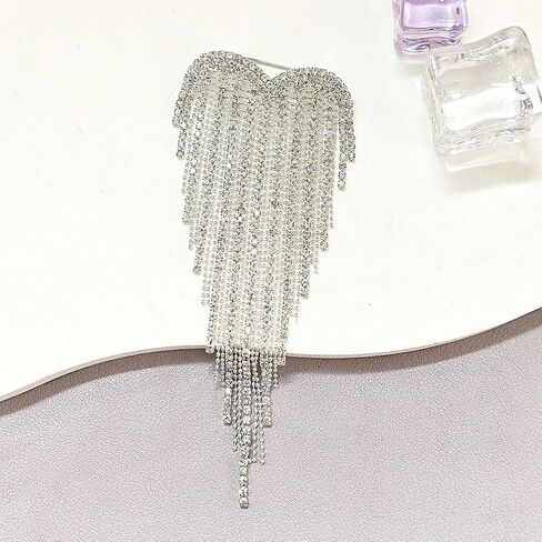 Silver Rhinestone Heart Brooch Pin for Women Sparkly Crystal Tassel Brooches Love Shaped Large Statement Lapel Pins Shiny Gold Graduation Jewelry in Saudi Arabia