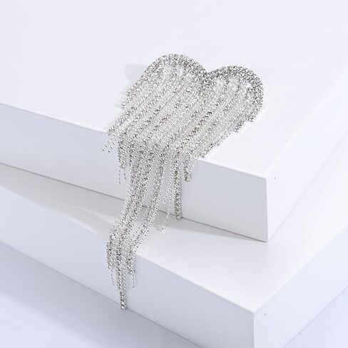 Silver Rhinestone Heart Brooch Pin for Women Sparkly Crystal Tassel Brooches Love Shaped Large Statement Lapel Pins Shiny Gold Graduation Jewelry in Saudi Arabia