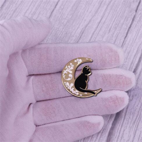 Black Cat Moon Gold-tone Small Brooch Pins For Women Cute Fashion Enamel Animal Brooches Lapel Pins for Backpacks Suit Clothing Jackets Hats Bag Jewelry for Halloween Party Daughter in Saudi Arabia