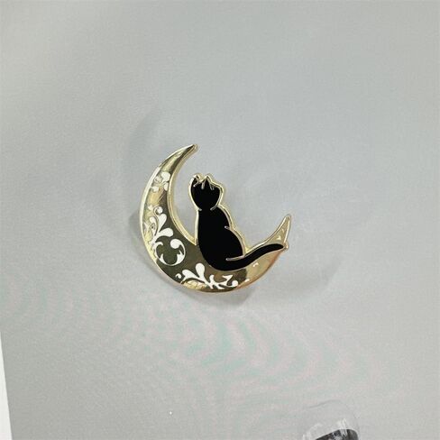 Black Cat Moon Gold-tone Small Brooch Pins For Women Cute Fashion Enamel Animal Brooches Lapel Pins for Backpacks Suit Clothing Jackets Hats Bag Jewelry for Halloween Party Daughter in Saudi Arabia