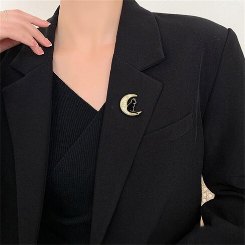 Black Cat Moon Gold-tone Small Brooch Pins For Women Cute Fashion Enamel Animal Brooches Lapel Pins for Backpacks Suit Clothing Jackets Hats Bag Jewelry for Halloween Party Daughter in Saudi Arabia
