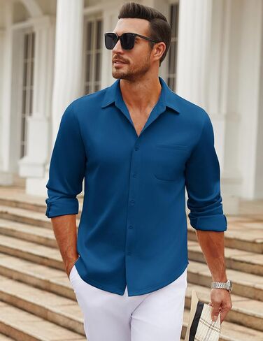 COOFANDY Men's Long Sleeve Wrinkle Free Shirt Casual Button Down Shirts Stretch Dress Shirt with Pocket in Saudi Arabia