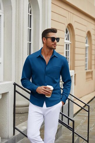 COOFANDY Men's Long Sleeve Wrinkle Free Shirt Casual Button Down Shirts Stretch Dress Shirt with Pocket in Saudi Arabia