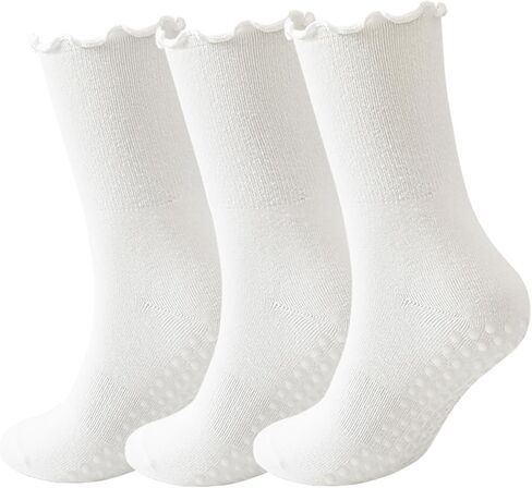 3 Pairs Cute Pilates Socks with Grips for Women Yoga Ruffle Socks Non Slip for Barre Hospital in Saudi Arabia