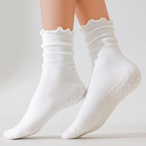 3 Pairs Cute Pilates Socks with Grips for Women Yoga Ruffle Socks Non Slip for Barre Hospital in Saudi Arabia