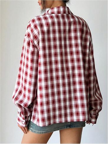 Milumia Women's Plaid Button Down Shirt Y2k Long Sleeve Collared Tops Streetwear in Saudi Arabia