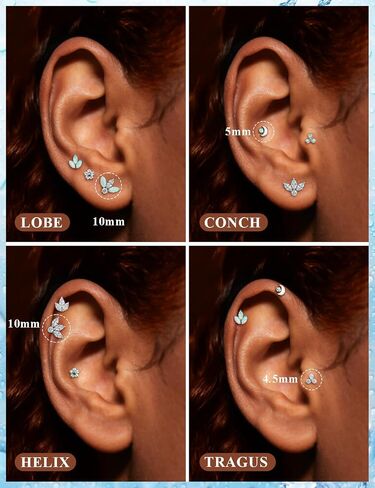 16G G23 Titanium Tragus Conch Helix Piercing Jewelry Internally Threaded Flat Back Cartilage Earrings Forward Helix Earrings Medusa Labret Piercing Jewelry for Women Men Silver 6MM 8MM 10MM in Saudi Arabia