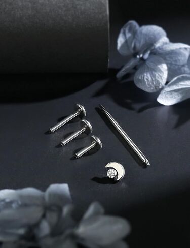 16G G23 Titanium Tragus Conch Helix Piercing Jewelry Internally Threaded Flat Back Cartilage Earrings Forward Helix Earrings Medusa Labret Piercing Jewelry for Women Men Silver 6MM 8MM 10MM in Saudi Arabia