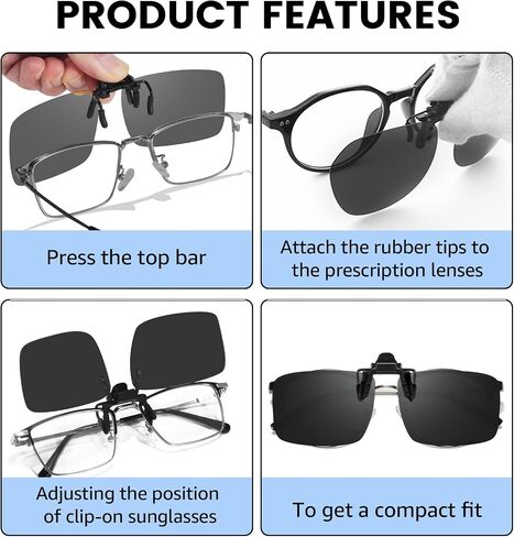 VIEWBETTER® Polarized Clip On Sunglasses Over Prescription Glasses for Men Women Flip Up Sun Glasses UV400 Protection in Kuwait