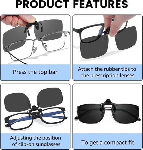 VIEWBETTER® Polarized Clip On Sunglasses Over Prescription Glasses for Men Women Flip Up Sun Glasses UV400 Protection in Kuwait