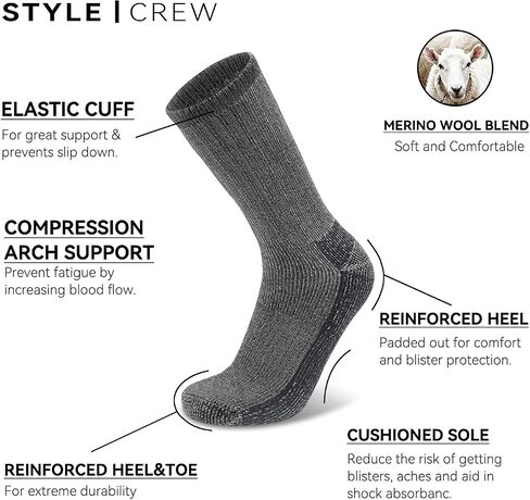 2 Pack Warm Thick Thermal Merino Wool Blend Hiking Socks for Men Women Thick Cushioned Crew Boot Socks for Winter Cold in Saudi Arabia