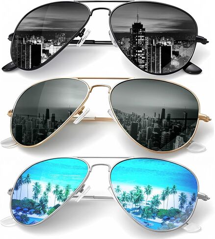 Aviator Sunglasses for Men Women Polarized Pilot Sunglasses for Driving Classic Sun glasses (3 Pack) 58mm in Saudi Arabia