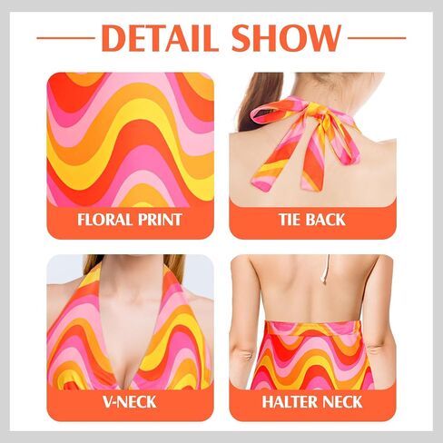 SATINIOR 4 Pcs 60s 70s Women's Hippie Costume Retro Disco Outfit Groovy Earring Headband Dress Sunglasses for Halloween Party in Saudi Arabia