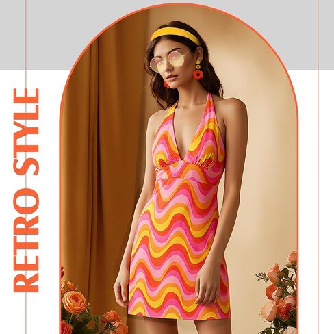 SATINIOR 4 Pcs 60s 70s Women's Hippie Costume Retro Disco Outfit Groovy Earring Headband Dress Sunglasses for Halloween Party in Saudi Arabia