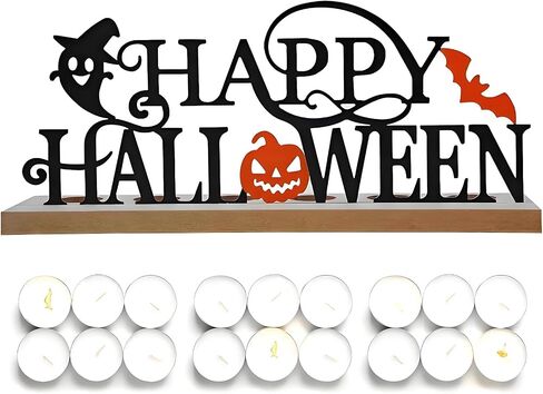 Happy Birthday Candle Holder Set, Tealight Votive Candle Holder Table Decor, 1 Happy Birthday Metal Sign & 1 Wooden Base Candle Tray, Table Centerpieces for Birthday Party Home Indoor Table Shelf in Kuwait