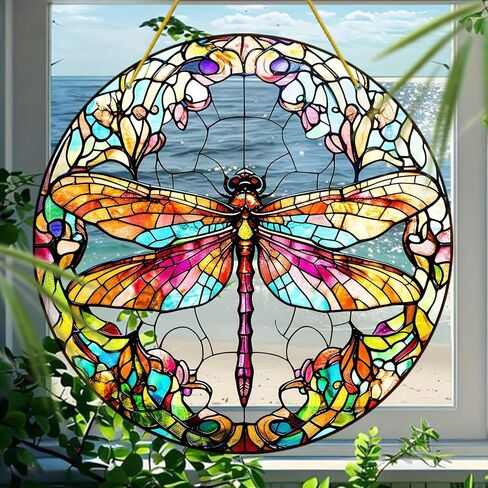 Colorful Acrylic Suncatcher, Dragonfly 7-inch Hanging Window Decor with Printed Stained Glass Style Design Sun Catcher, Gift Idea & Garden Ornament Indoor Outdoor Use in Saudi Arabia