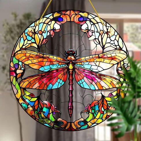 Colorful Acrylic Suncatcher, Dragonfly 7-inch Hanging Window Decor with Printed Stained Glass Style Design Sun Catcher, Gift Idea & Garden Ornament Indoor Outdoor Use in Saudi Arabia