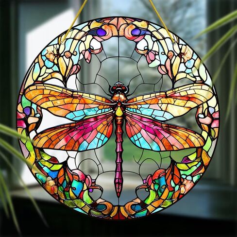 Colorful Acrylic Suncatcher, Dragonfly 7-inch Hanging Window Decor with Printed Stained Glass Style Design Sun Catcher, Gift Idea & Garden Ornament Indoor Outdoor Use in Saudi Arabia