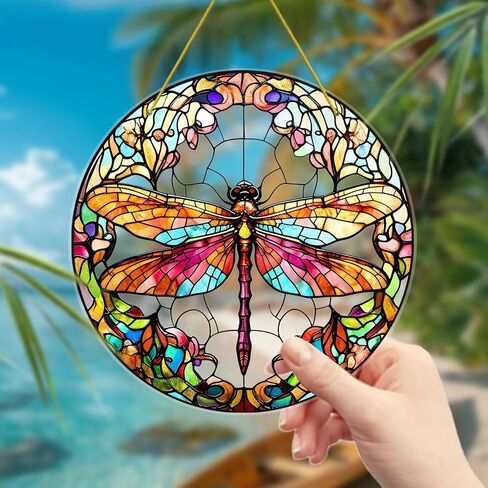 Colorful Acrylic Suncatcher, Dragonfly 7-inch Hanging Window Decor with Printed Stained Glass Style Design Sun Catcher, Gift Idea & Garden Ornament Indoor Outdoor Use in Saudi Arabia