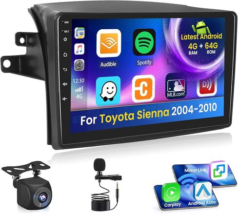 2+64G Android 13 CarPlay Car Stereo Radio for Toyota Sienna 2004-2010, 9'' HD Touch Screen Compatible with Android Auto, AHD Backup Camera, Mirror Link, GPS, WiFi, FM RDS in Saudi Arabia