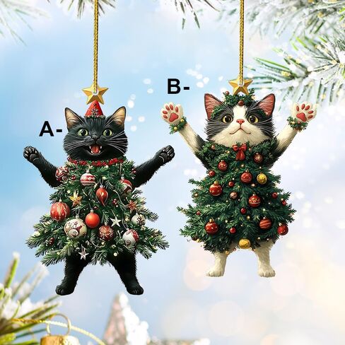 Christmas Cat in Christmas Tree Acrylic Hanging Ornament, Suitable for Keychain, Bag, Car Rearview Mirror Pendant, Used for Christmas Decoration, Adding Cute and Happy Atmosphere 2D Flat in Saudi Arabia