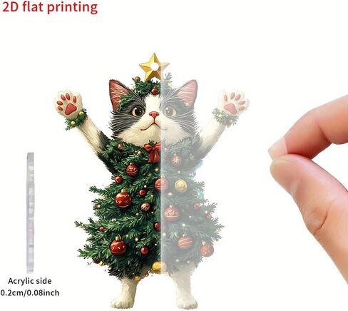 Christmas Cat in Christmas Tree Acrylic Hanging Ornament, Suitable for Keychain, Bag, Car Rearview Mirror Pendant, Used for Christmas Decoration, Adding Cute and Happy Atmosphere 2D Flat in Saudi Arabia