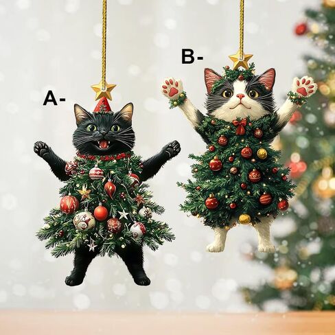 Christmas Cat in Christmas Tree Acrylic Hanging Ornament, Suitable for Keychain, Bag, Car Rearview Mirror Pendant, Used for Christmas Decoration, Adding Cute and Happy Atmosphere 2D Flat in Saudi Arabia