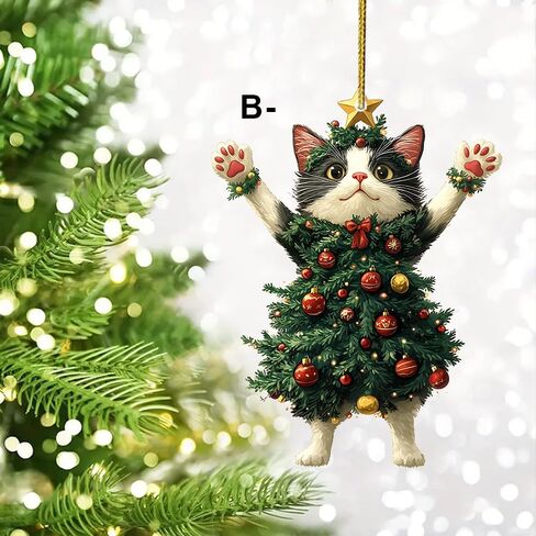 Christmas Cat in Christmas Tree Acrylic Hanging Ornament, Suitable for Keychain, Bag, Car Rearview Mirror Pendant, Used for Christmas Decoration, Adding Cute and Happy Atmosphere 2D Flat in Saudi Arabia