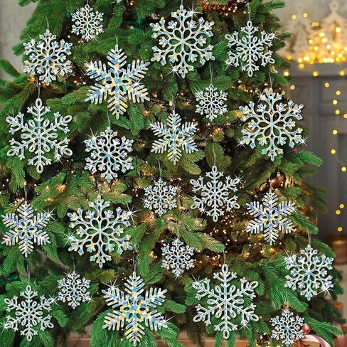 18Pcs Christmas Ornaments Snowflakes Decorations, Iridescent Plastic Snowflakes Hanging Decorations for Winter Holiday Christmas Birthday Party Decoration Supplies in Saudi Arabia