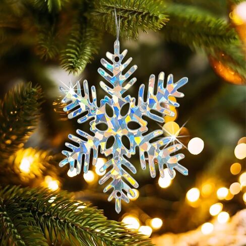 18Pcs Christmas Ornaments Snowflakes Decorations, Iridescent Plastic Snowflakes Hanging Decorations for Winter Holiday Christmas Birthday Party Decoration Supplies in Saudi Arabia