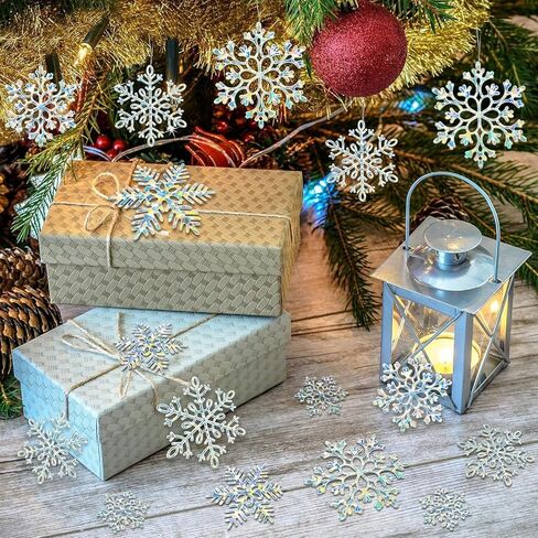 18Pcs Christmas Ornaments Snowflakes Decorations, Iridescent Plastic Snowflakes Hanging Decorations for Winter Holiday Christmas Birthday Party Decoration Supplies in Saudi Arabia
