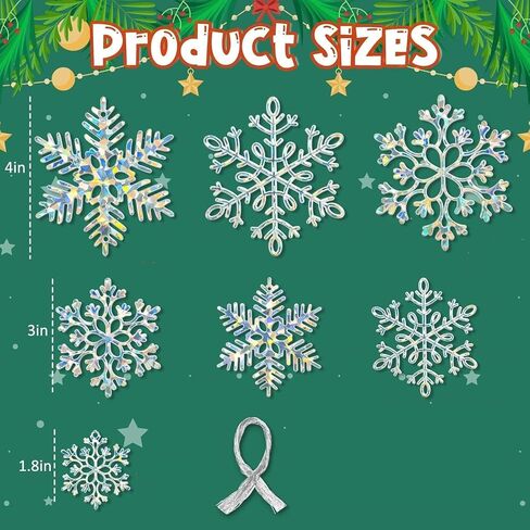 18Pcs Christmas Ornaments Snowflakes Decorations, Iridescent Plastic Snowflakes Hanging Decorations for Winter Holiday Christmas Birthday Party Decoration Supplies in Saudi Arabia