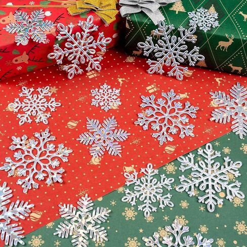 18Pcs Christmas Ornaments Snowflakes Decorations, Iridescent Plastic Snowflakes Hanging Decorations for Winter Holiday Christmas Birthday Party Decoration Supplies in Saudi Arabia
